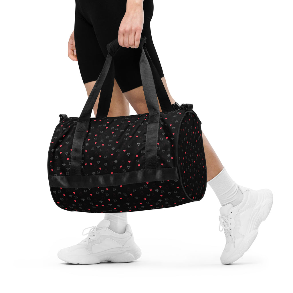 Daemon Luxury Speckled Diamonds NEMESIS Borsone Micro gym bag with all-over white print and black speckled diamond pattern.
