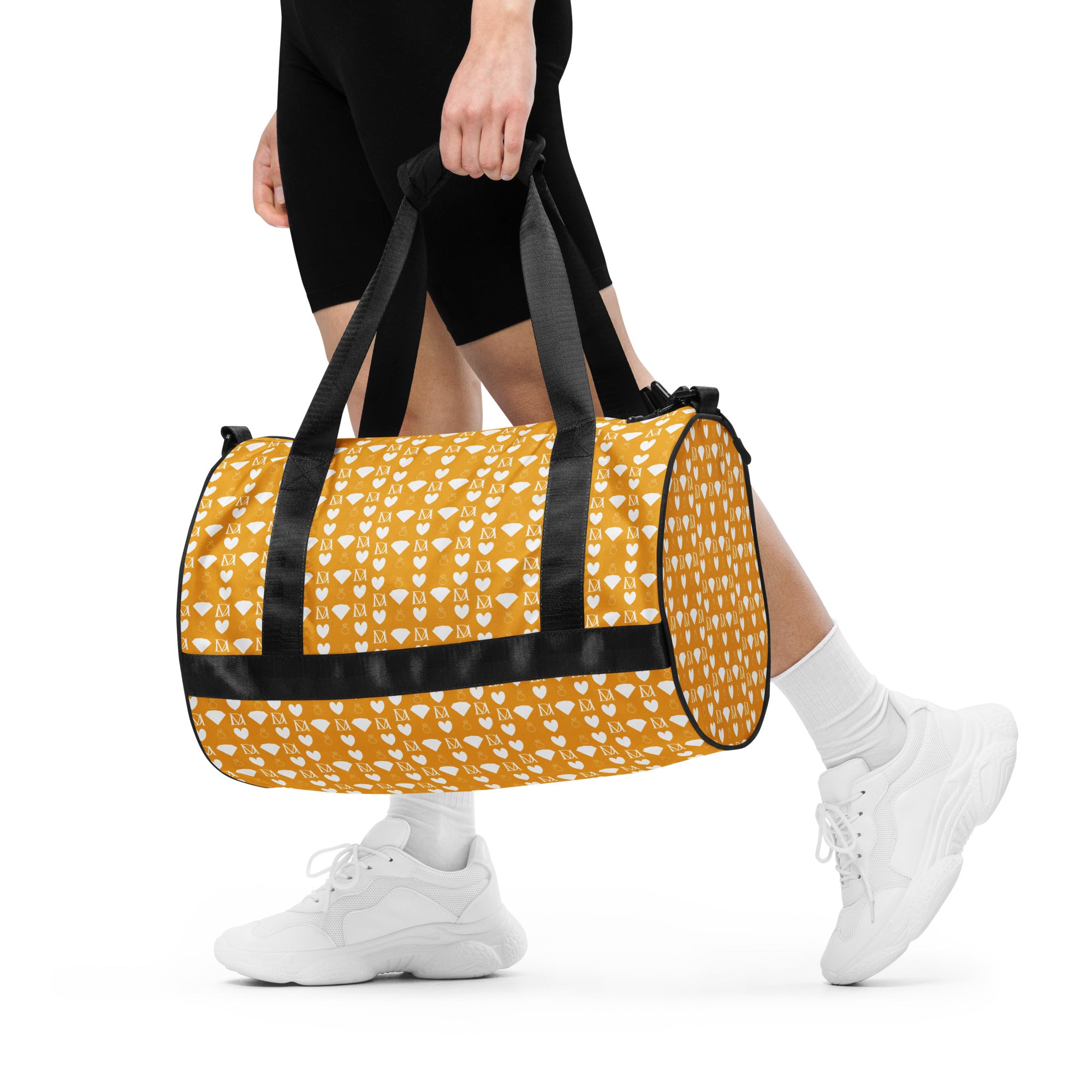 Frosted Diamonds Tarmin Honeybees all-over-print gym bag by Daemon Luxury with white background and detailed diamond pattern design.