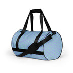 Daemon Luxury Pacifica Illusion oceanic hologram gym bag with all-over white print, front view showing sleek design and durable material.