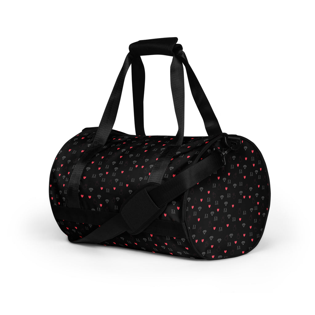 Daemon Luxury Speckled Diamonds NEMESIS Borsone Micro gym bag with all-over white and black diamond pattern, front view.