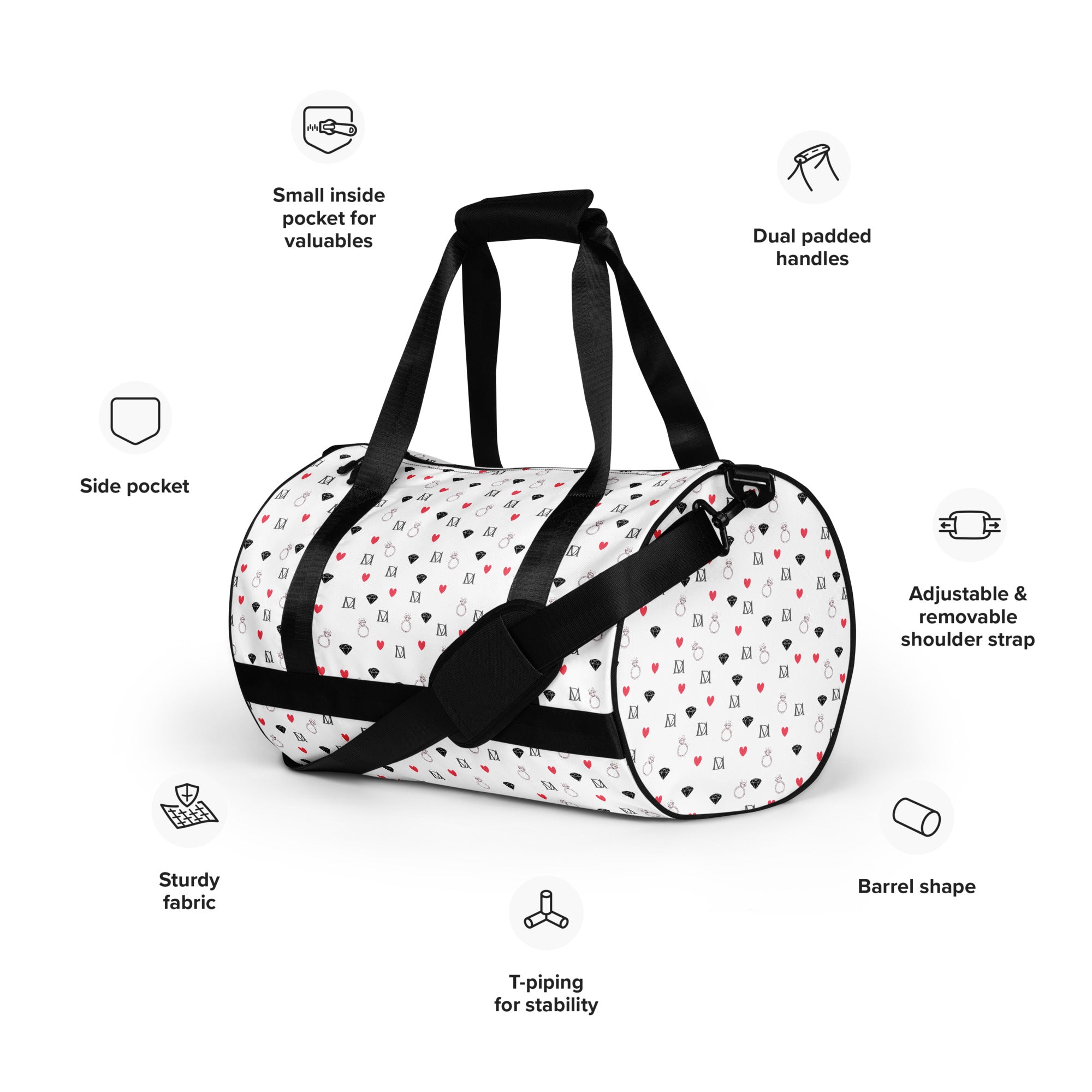 Daemon Luxury Speckled Diamonds Artica Blizzard Borsone Micro gym bag with all-over white print and speckled diamond pattern.