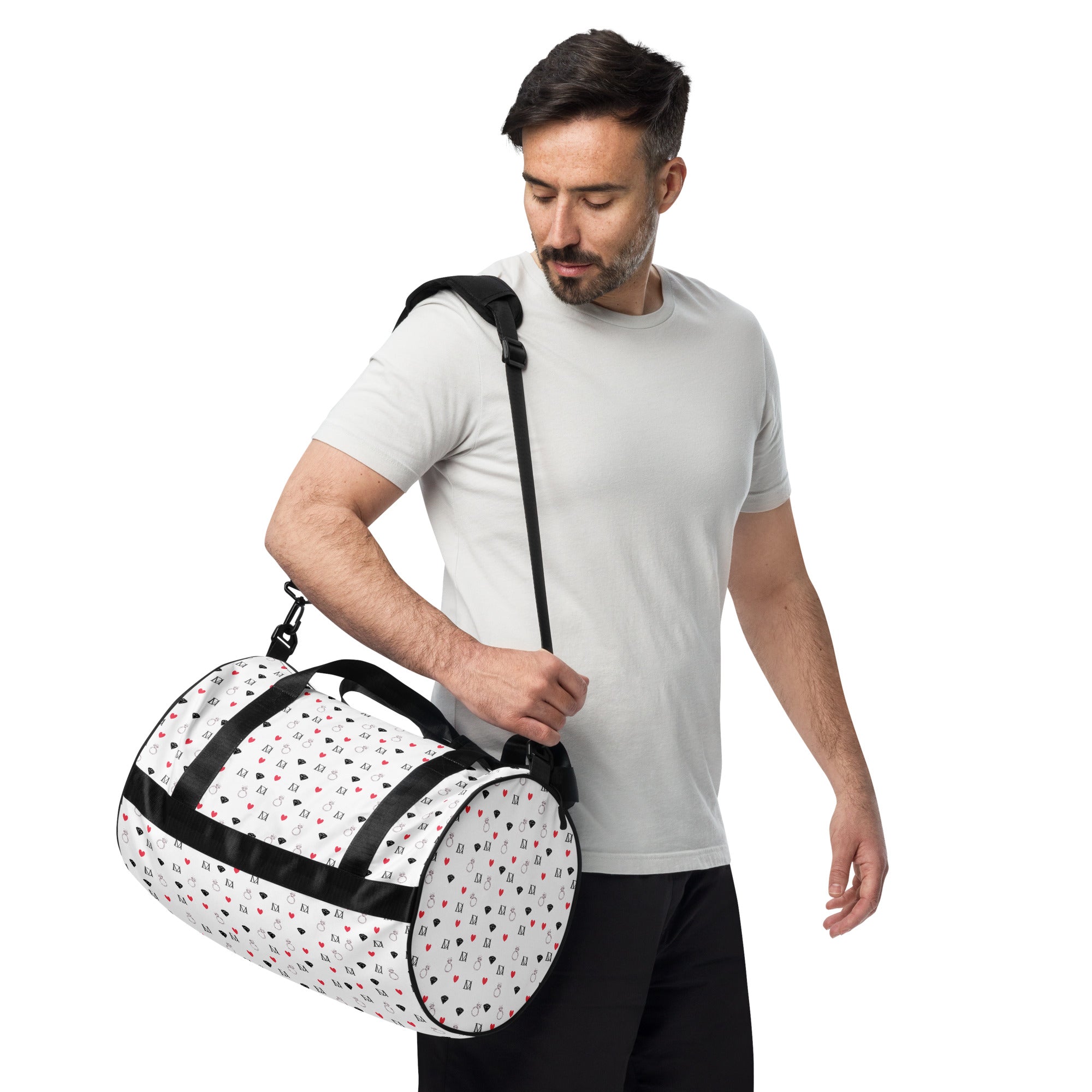 Daemon Luxury Speckled Diamonds Artica Blizzard Borsone Micro gym bag with all-over white and diamond print design.