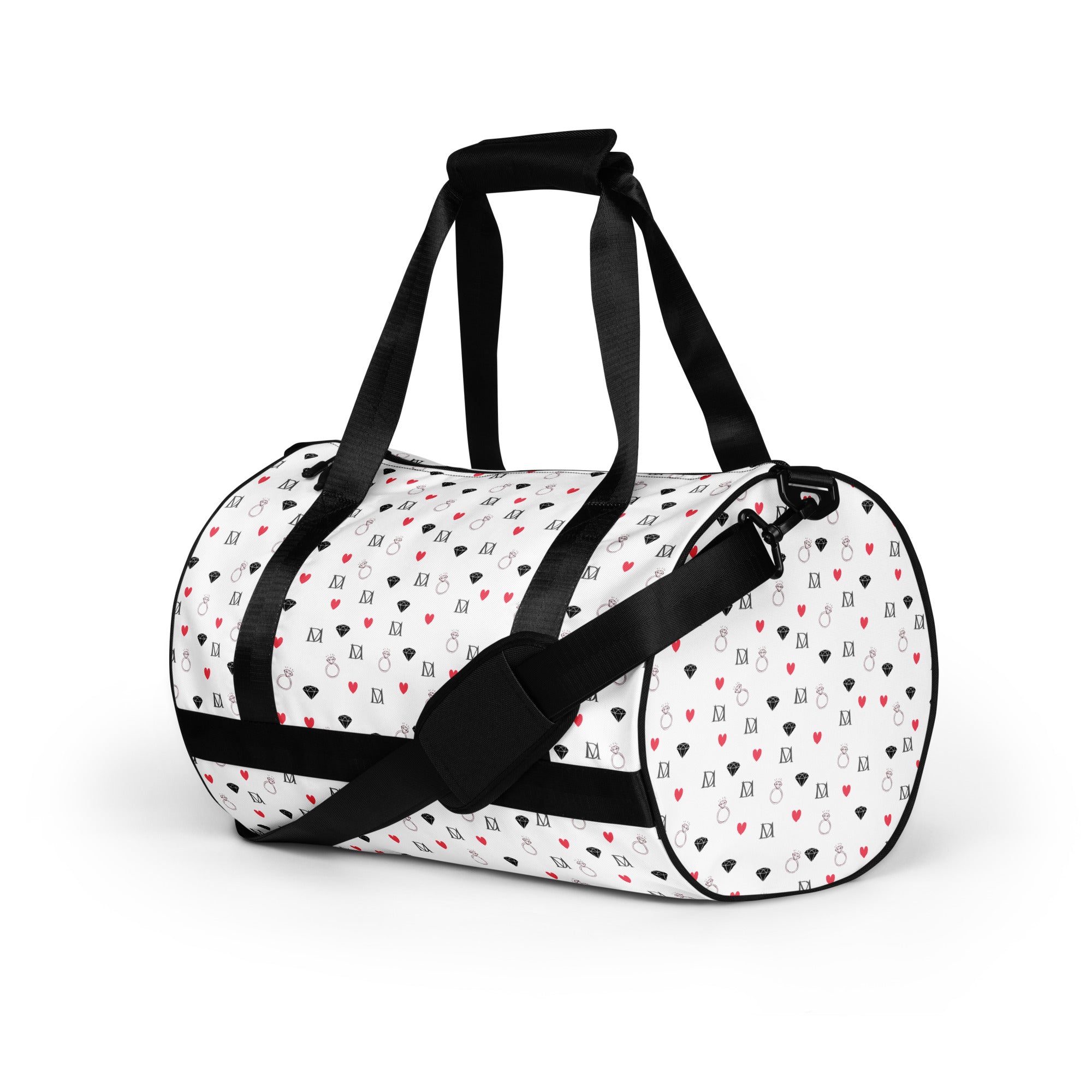 Daemon Luxury Speckled Diamonds Artica Blizzard Borsone Micro gym bag with all-over white speckled diamond print, front view
