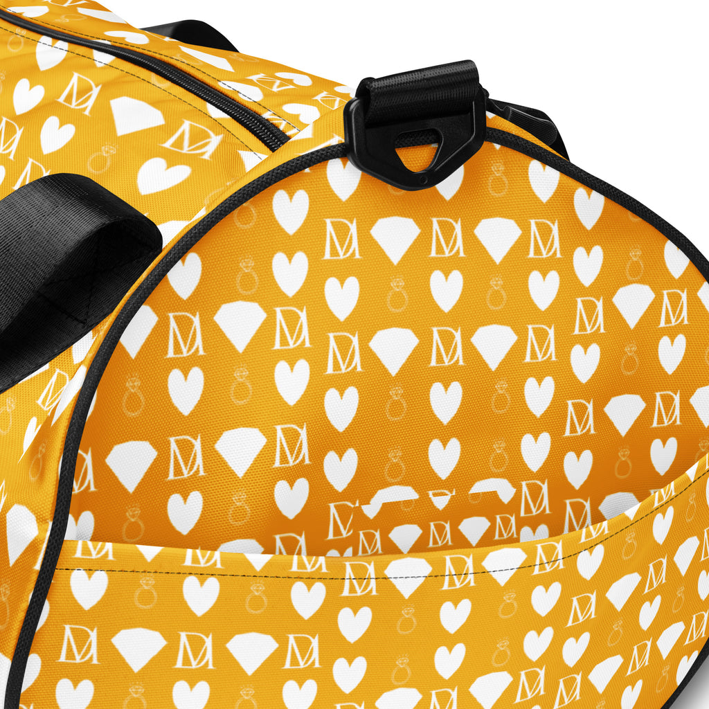 White Daemon Luxury Frosted Diamonds gym bag with all-over diamond pattern and sturdy handles, ideal for sports and travel.