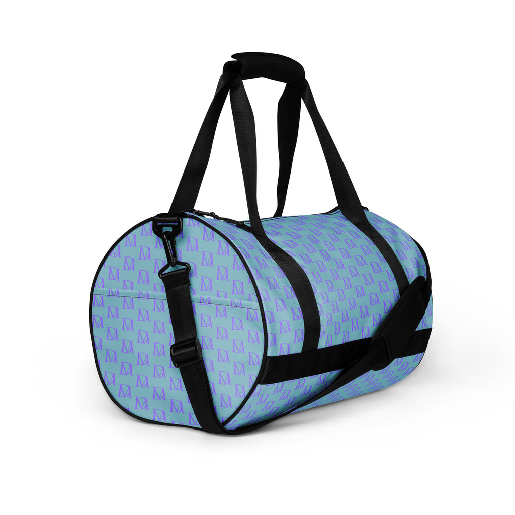 Daemon Luxury Pacifica Illusion oceanic hologram gym bag with all-over white print, right front view.