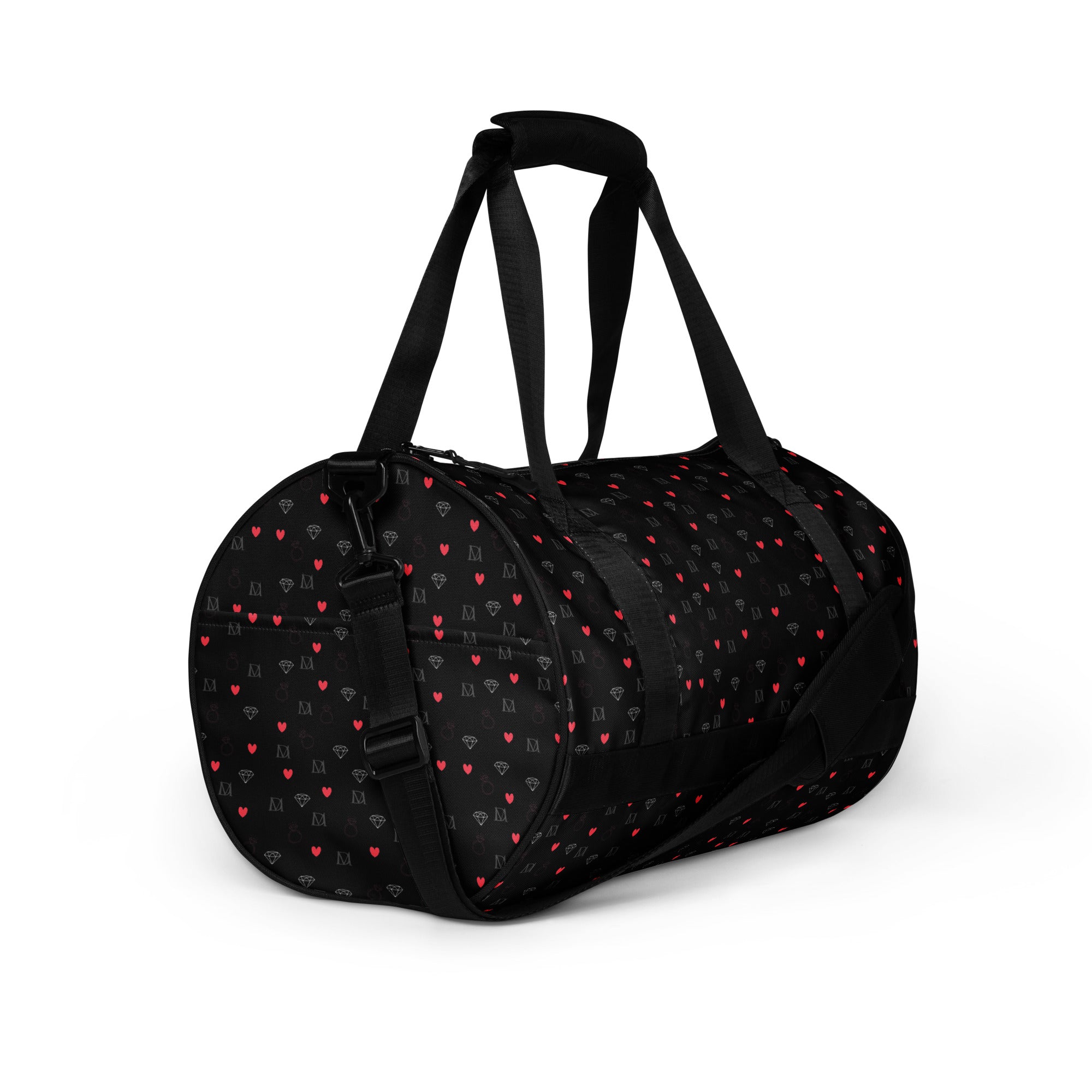 Daemon Luxury Speckled Diamonds NEMESIS Borsone Micro gym bag with all-over white diamond print, right front view