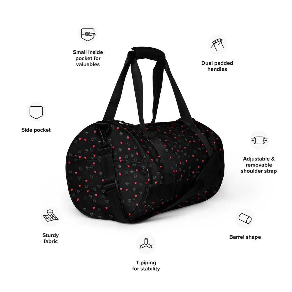 Daemon Luxury Speckled Diamonds Borsone Micro gym bag with all-over white print, durable fabric, and sleek design.