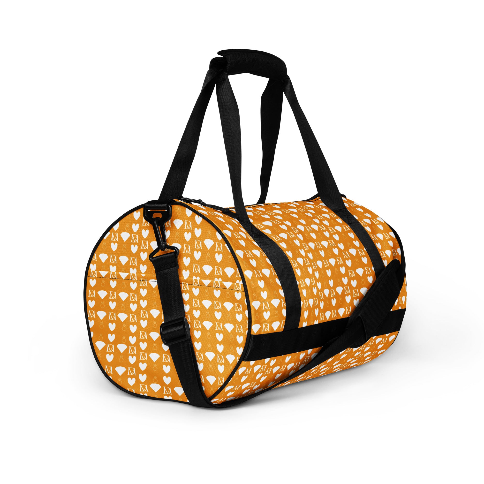 Daemon Luxury Frosted Diamonds Tarmin Honeybees gym bag with all-over white print, right front view showing detailed diamond pattern.