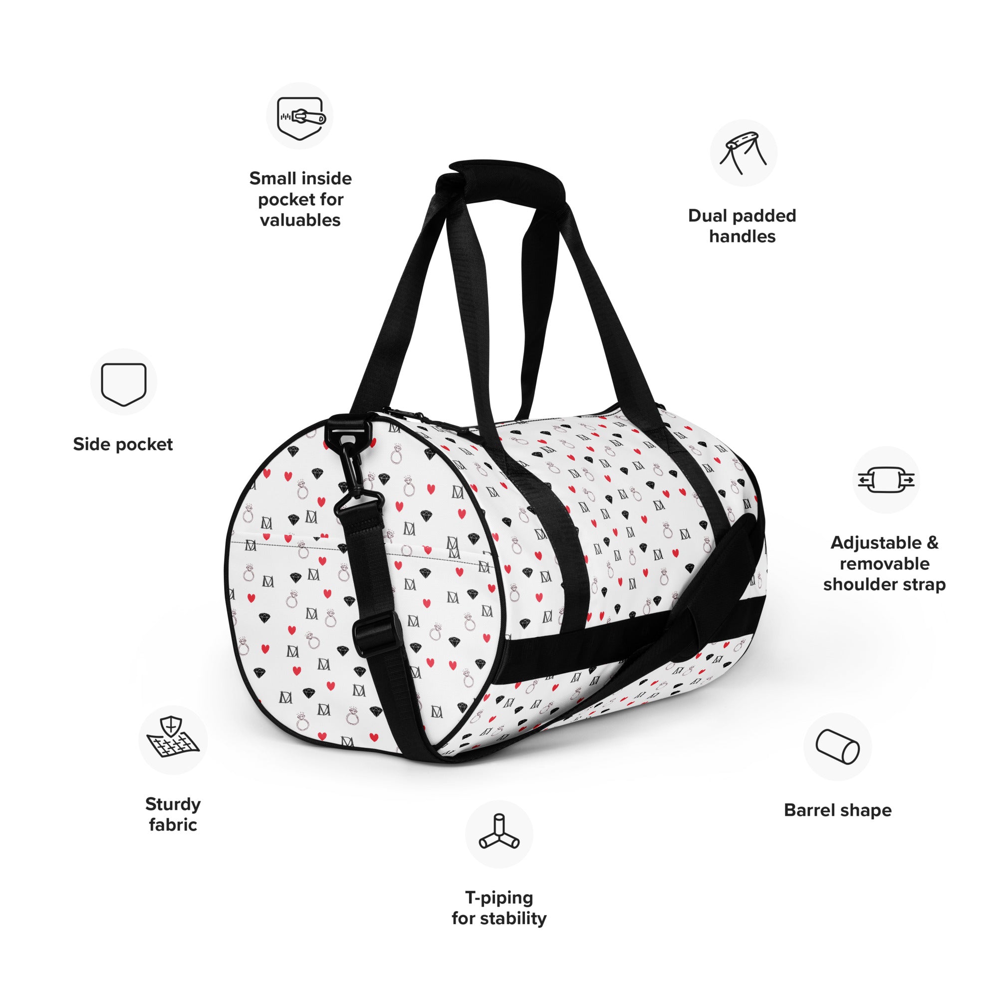 Daemon Luxury Speckled Diamonds Artica Blizzard Borsone Micro gym bag with all-over white and diamond pattern design.