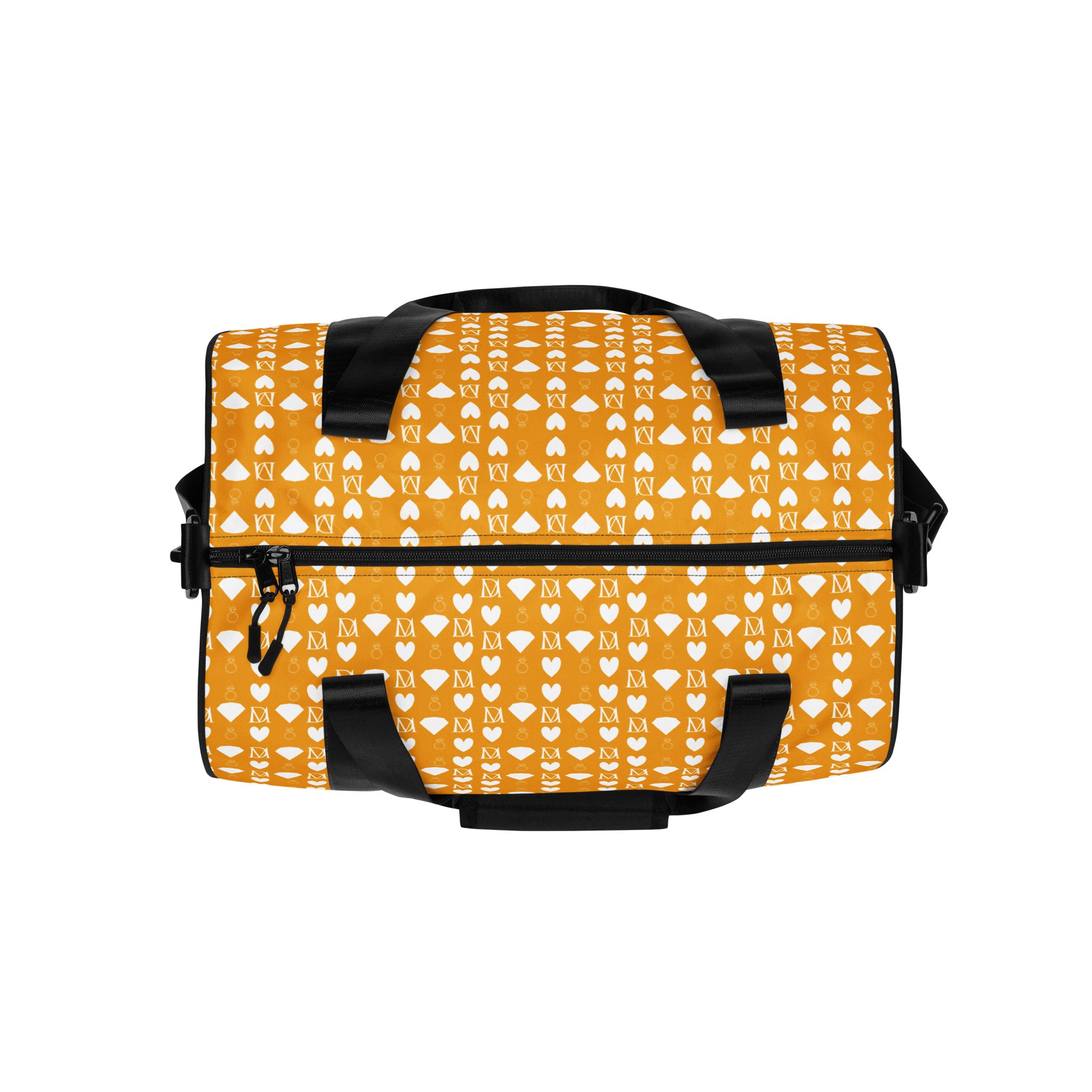 All-over print Daemon Luxury Frosted Diamonds gym bag with white top and durable handles, featuring a stylish diamond pattern.