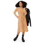 Daemon Luxury Florette Rebirth Sienna midi dress with all-over white print and long sleeves, front view.