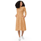 Daemon Luxury Florette Rebirth Sienna midi dress with all-over white floral print and long sleeves, front view.