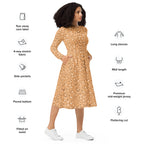 Daemon Luxury Florette Rebirth Sienna midi dress with all-over white floral print, long sleeves, and a fitted silhouette.