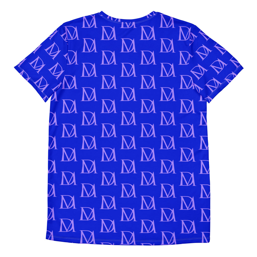 Daemon Luxury ELECTRICA Lilac Relay men's athletic T-shirt with all-over print, white background, back view.