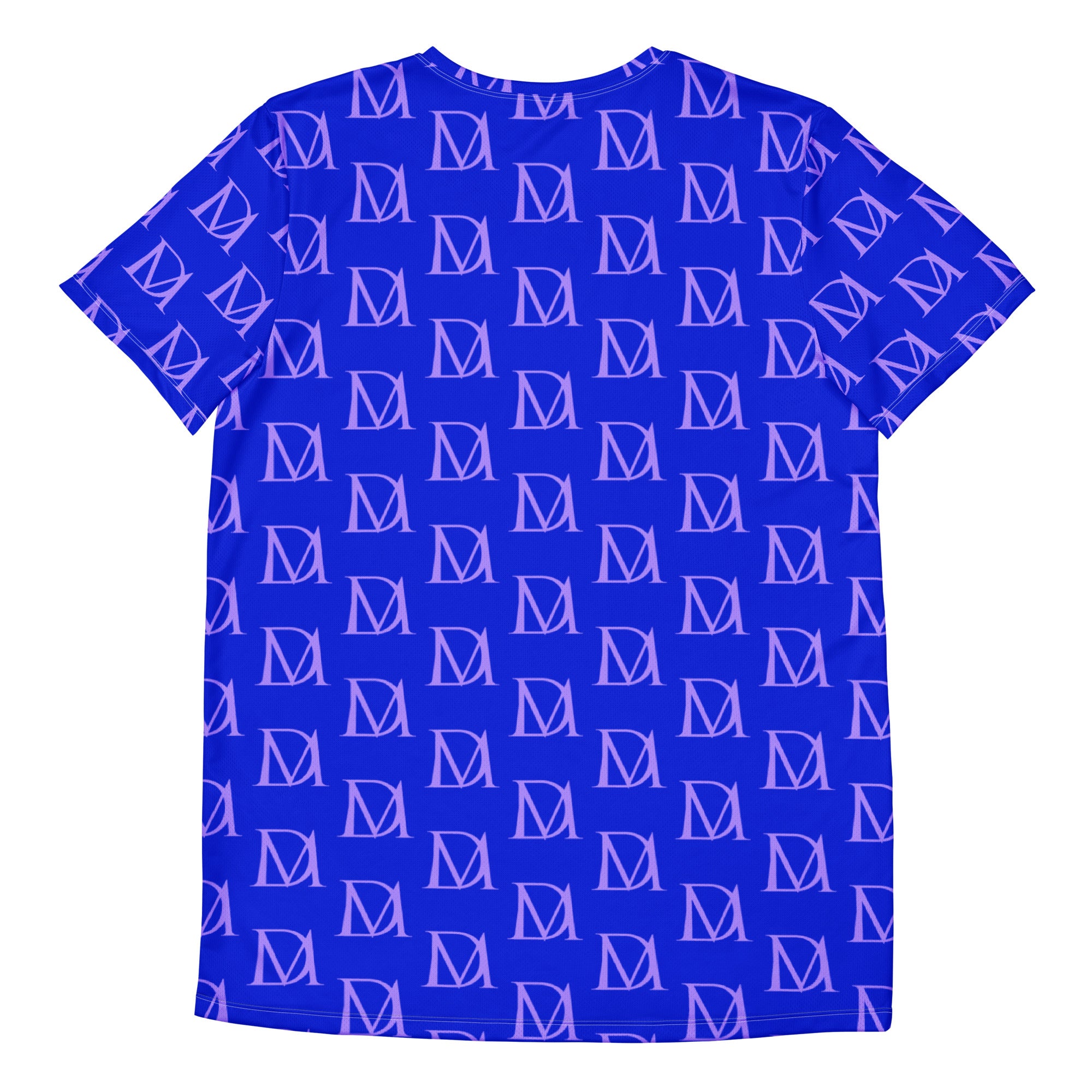 Daemon Luxury ELECTRICA Lilac Relay men's athletic T-shirt with all-over print, white background, back view.