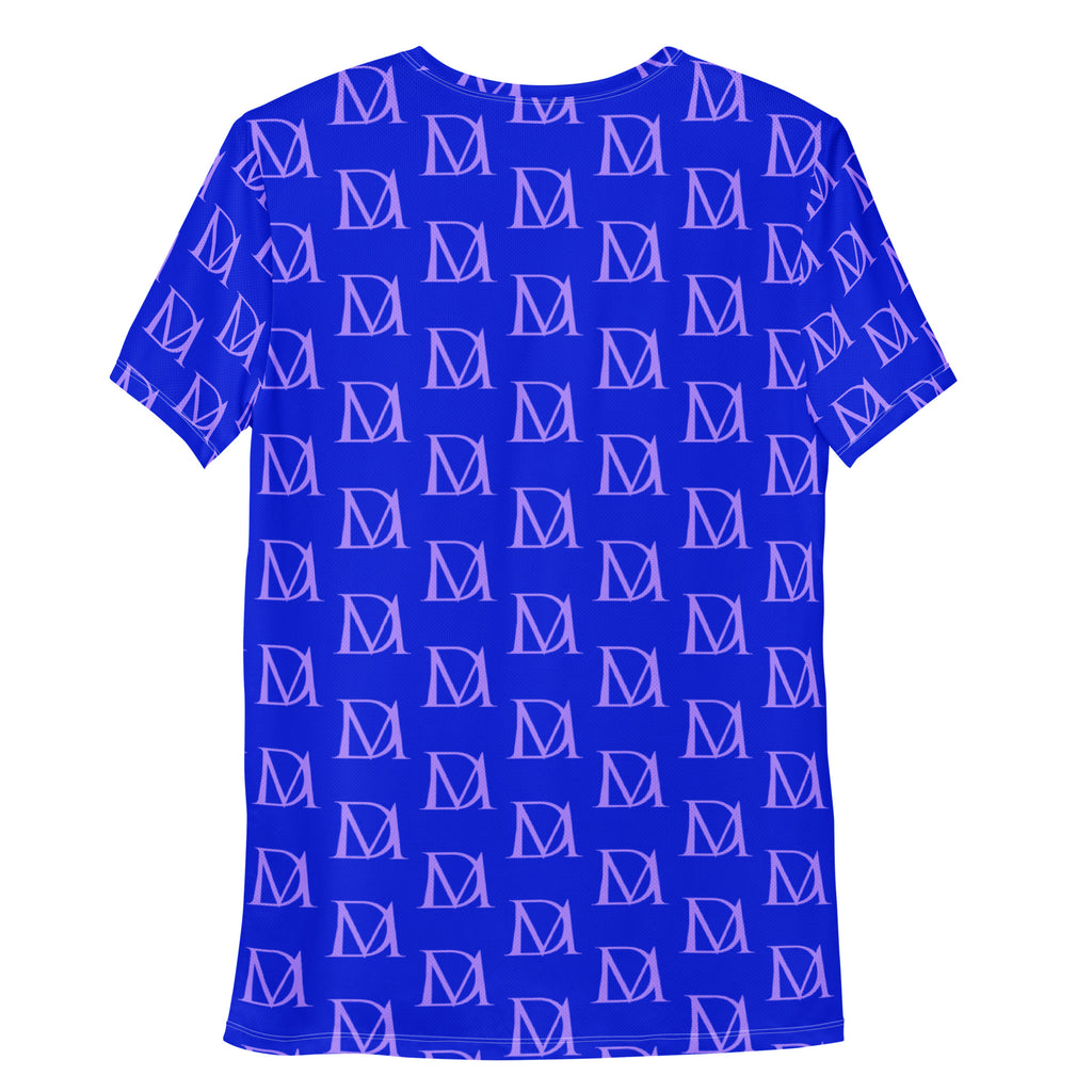 Daemon Luxury ELECTRICA Lilac Relay men's athletic T-shirt with all-over print, white fabric, back view.