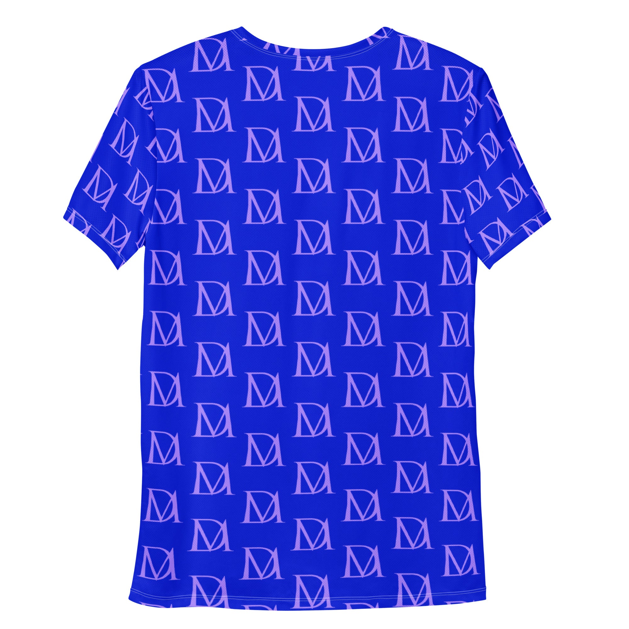 Daemon Luxury ELECTRICA Lilac Relay men's athletic T-shirt with all-over print, white fabric, back view.