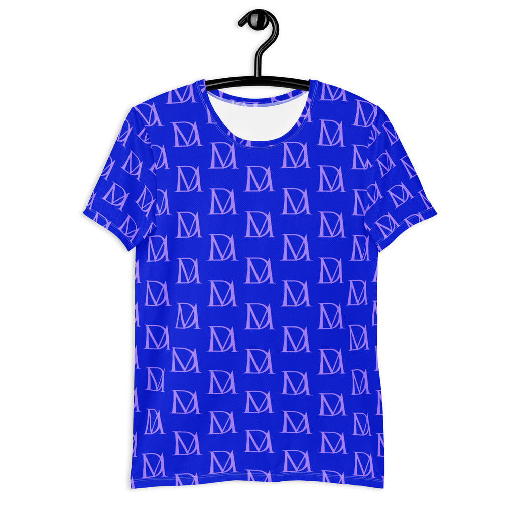 Daemon Luxury ELECTRICA Lilac Relay men's athletic T-shirt with all-over print, white front, and vibrant design.