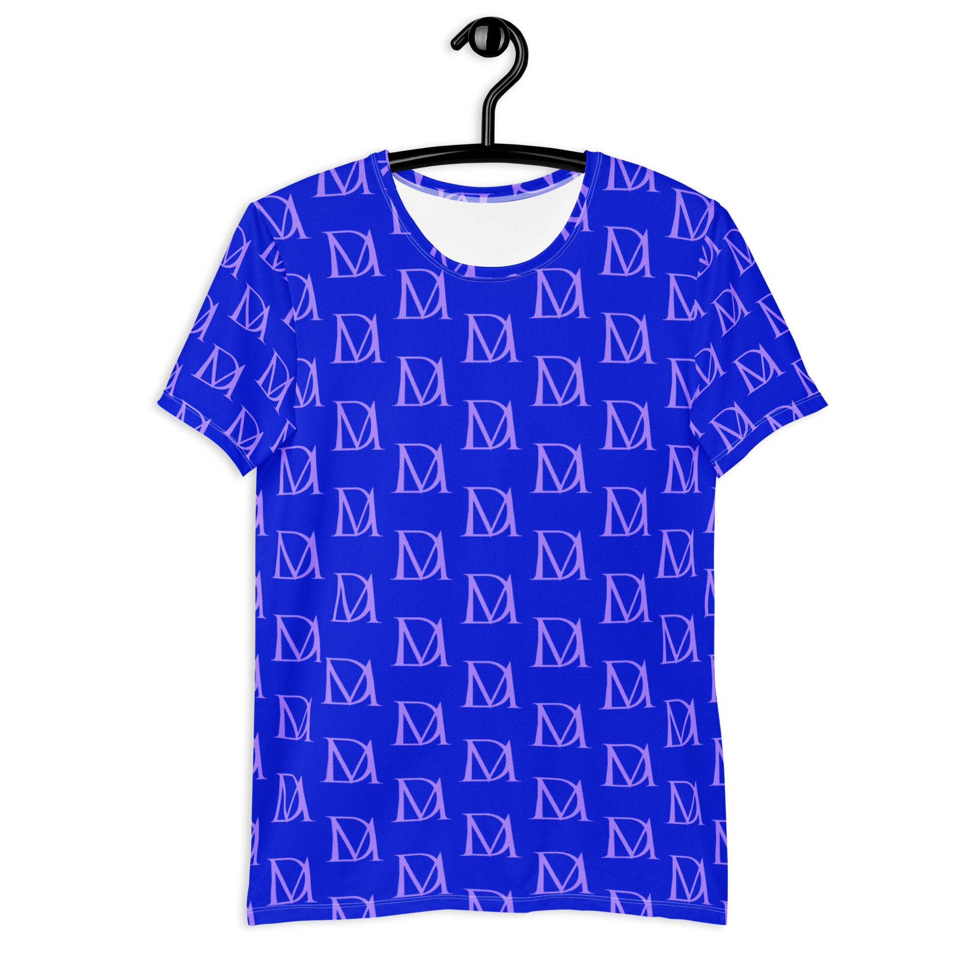 Daemon Luxury ELECTRICA Lilac Relay men's athletic T-shirt with all-over print, white front, and vibrant design.