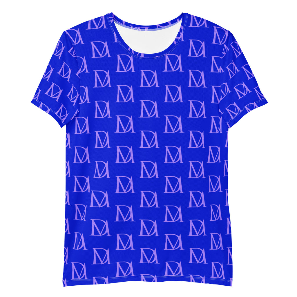 Daemon Luxury ELECTRICA Lilac Relay men's athletic T-shirt with all-over print, white front, and bold graphic design.