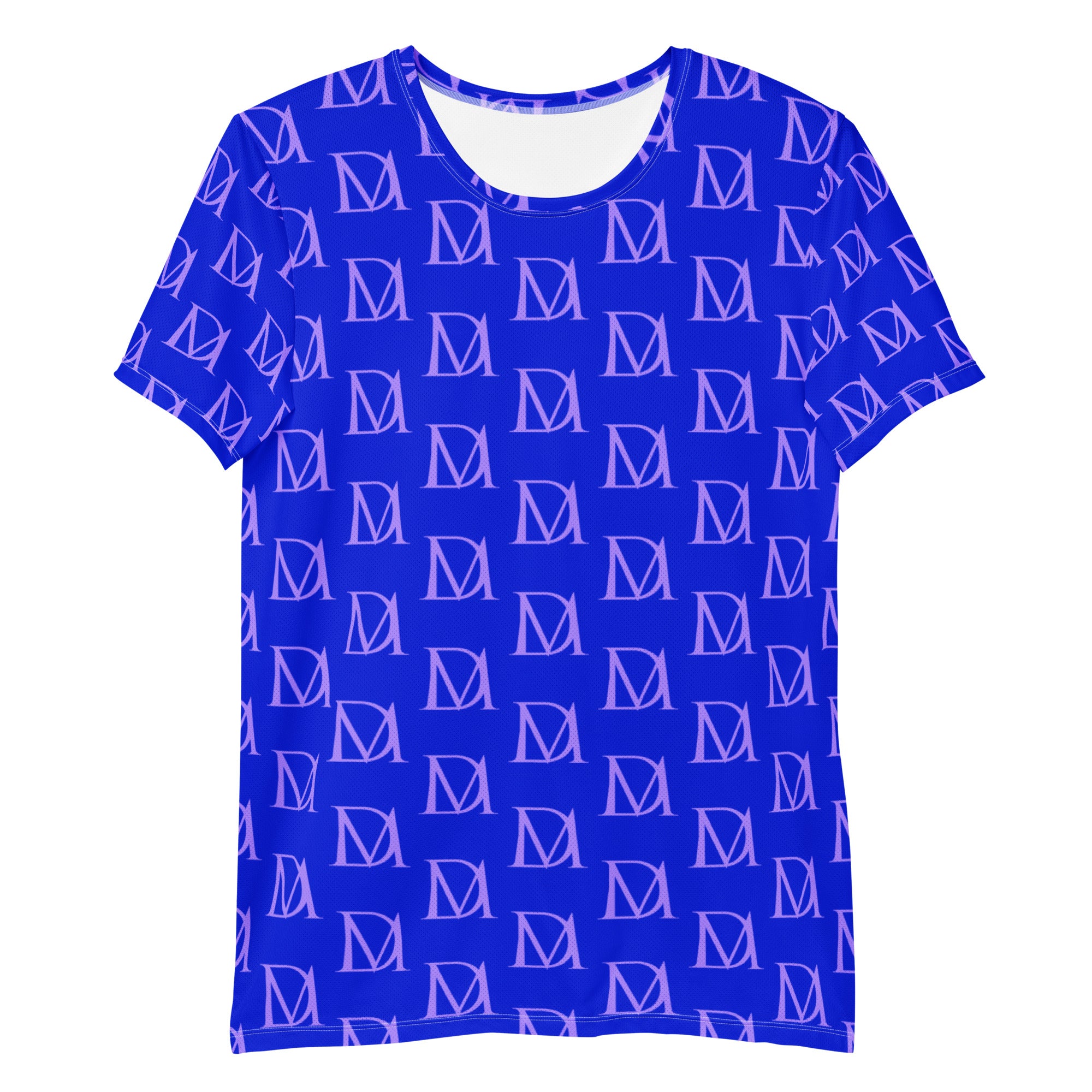 Daemon Luxury ELECTRICA Lilac Relay men's athletic T-shirt with all-over print, white front, and bold graphic design.