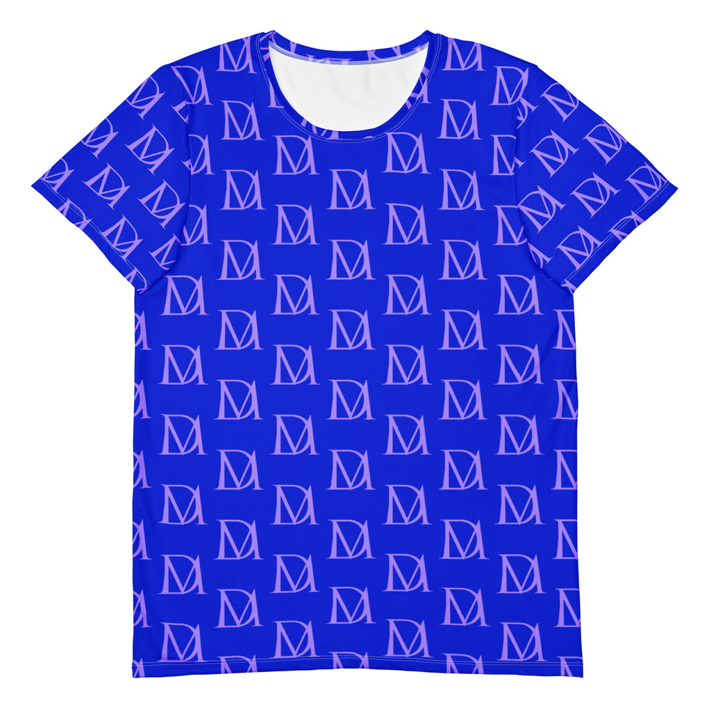 Daemon Luxury ELECTRICA Lilac Relay men's athletic T-shirt with all-over print, white background, front view.