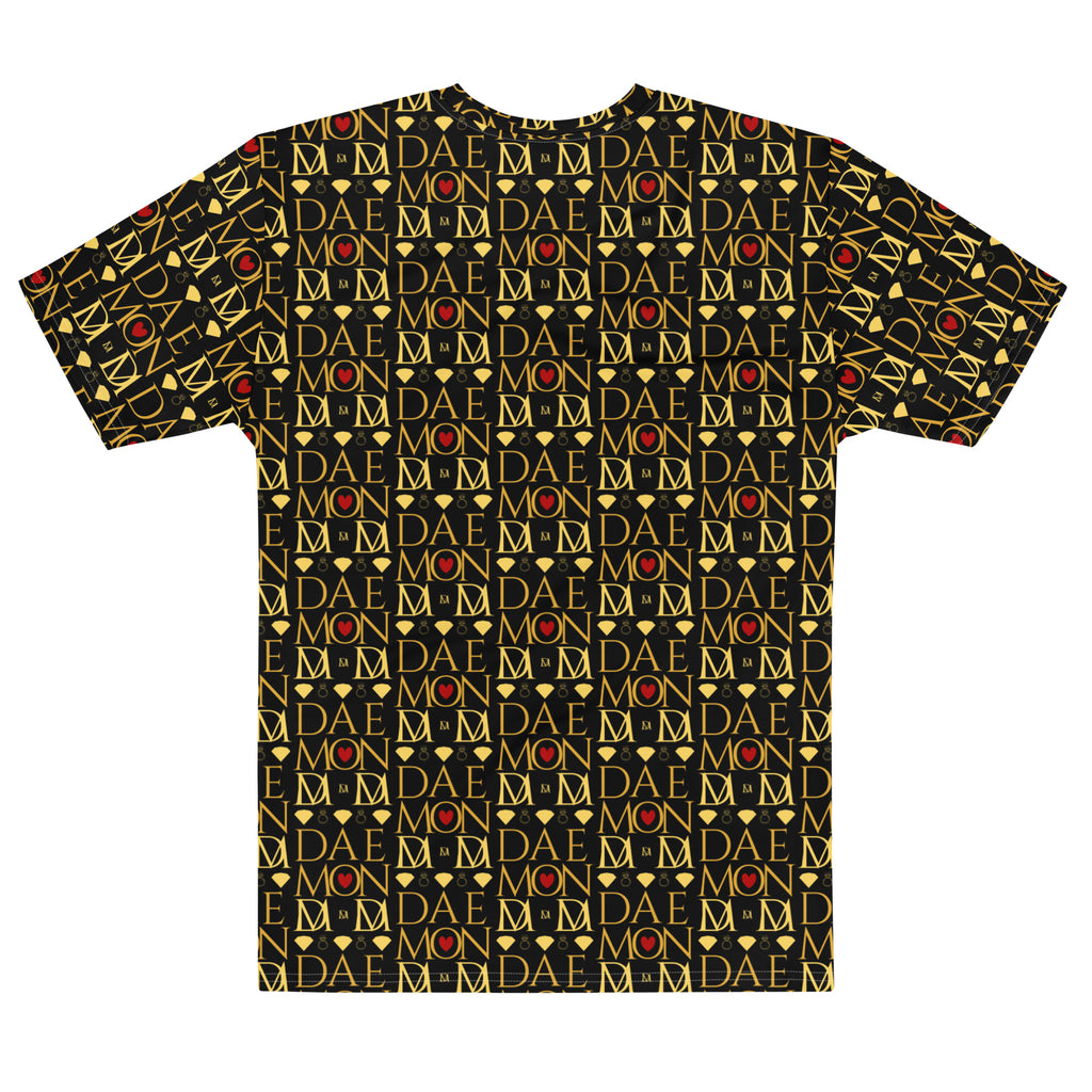 Daemon Luxury Sun Glow California men's cotton crew neck T-shirt with all-over print, white background and vibrant design.