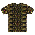 Daemon Luxury Sun Glow California men's cotton crew neck T-shirt with all-over print, white background and vibrant design.