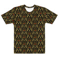 White men's cotton crew neck T-shirt with Sun Glow California and Premio il Man all-over print by Daemon Luxury.