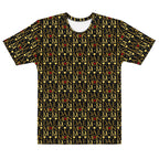 White men's cotton crew neck T-shirt with Sun Glow California and Premio il Man all-over print by Daemon Luxury.