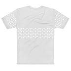 White men's crew neck T-shirt from Daemon Luxury featuring all-over print of frosted diamonds by Nardo, back view.