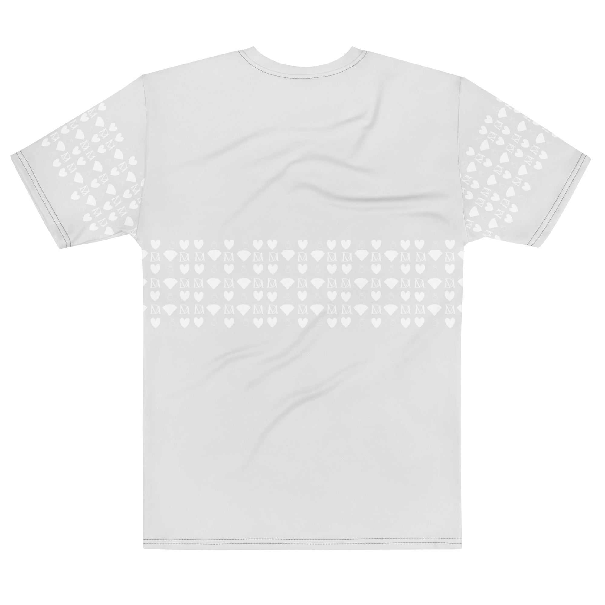 White men's crew neck T-shirt from Daemon Luxury featuring all-over print of frosted diamonds by Nardo, back view.