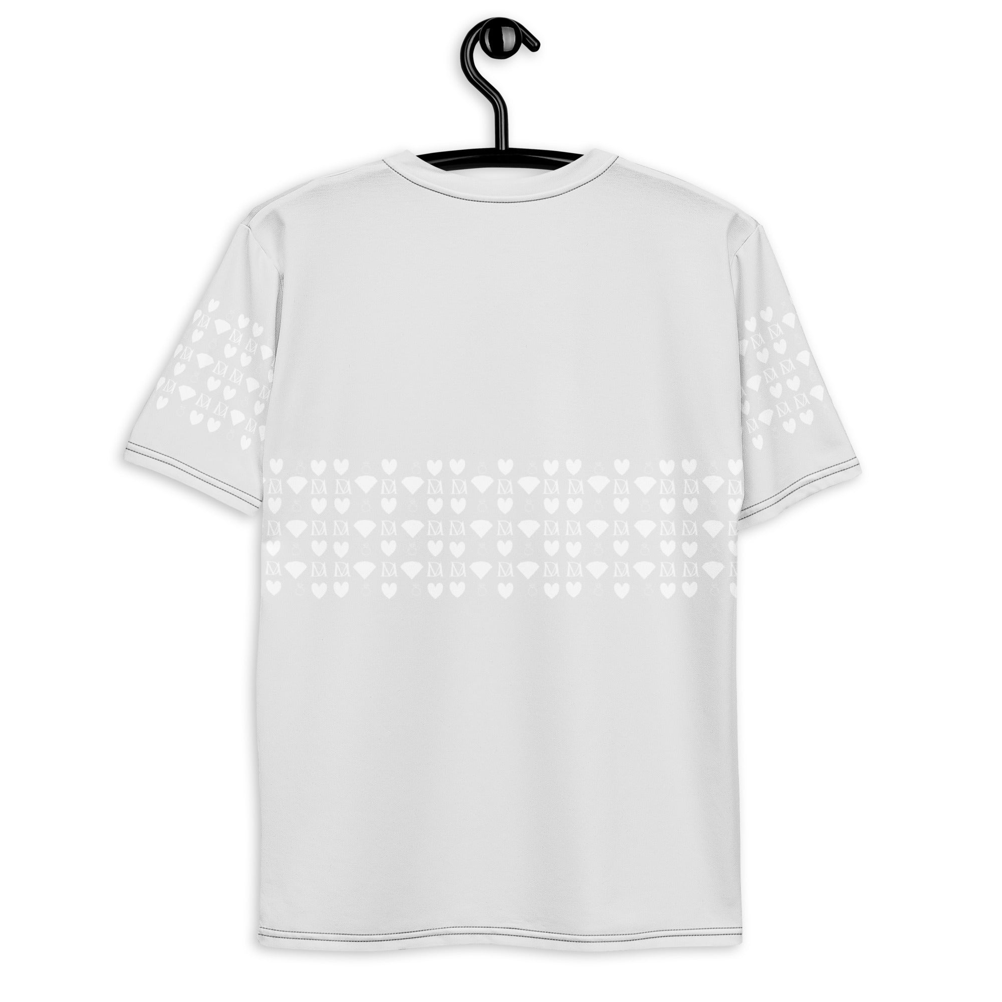 White men's crew neck T-shirt featuring all-over-print Frosted Diamonds design by Daemon Luxury on the back.