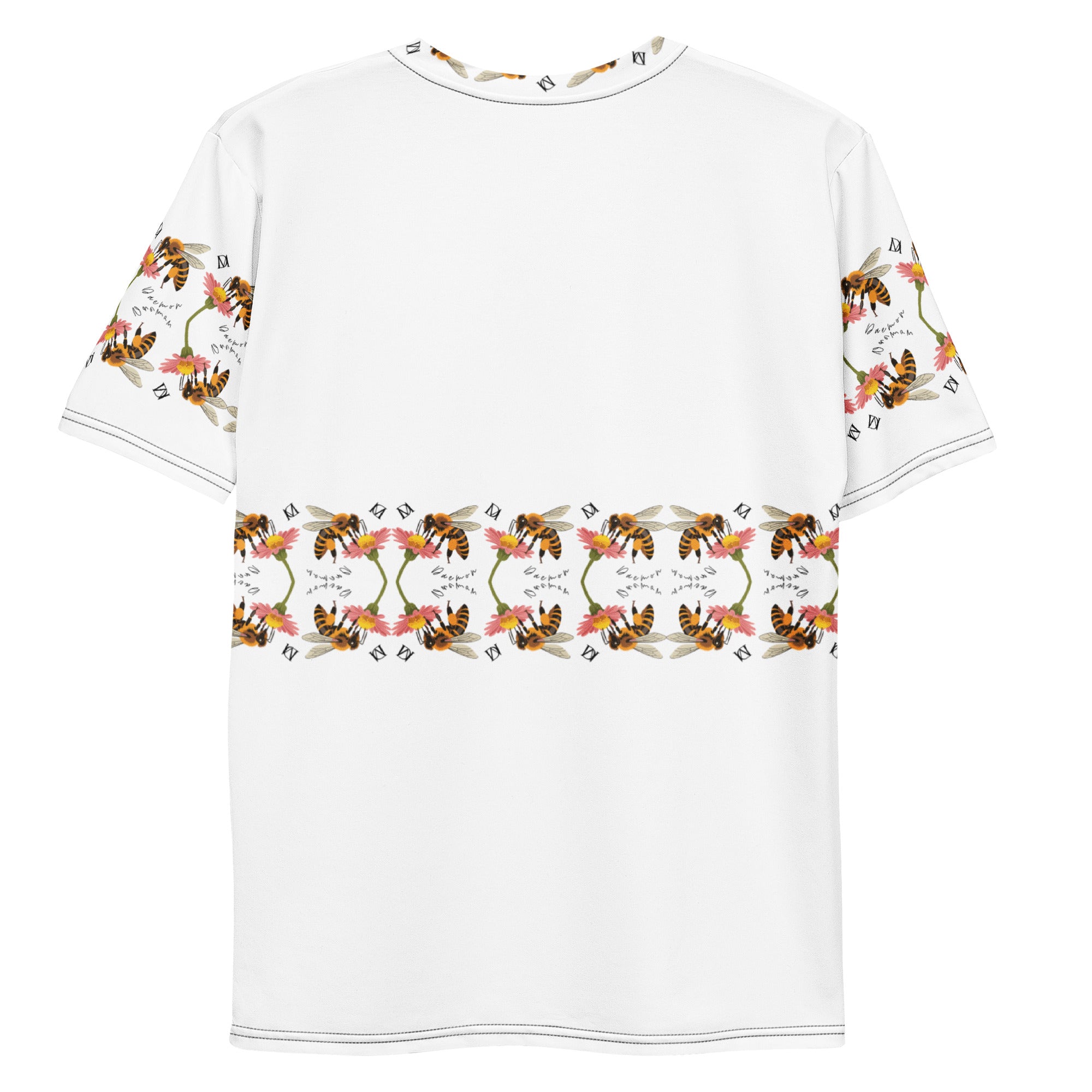Daemon Luxury Honeybee Shores Premio il Man men's white crew neck t-shirt with all-over print design.