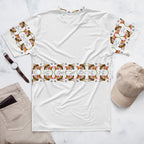 White men's crew neck t-shirt from Daemon Luxury's Honeybee Shores Premio il Man collection with all-over print design.