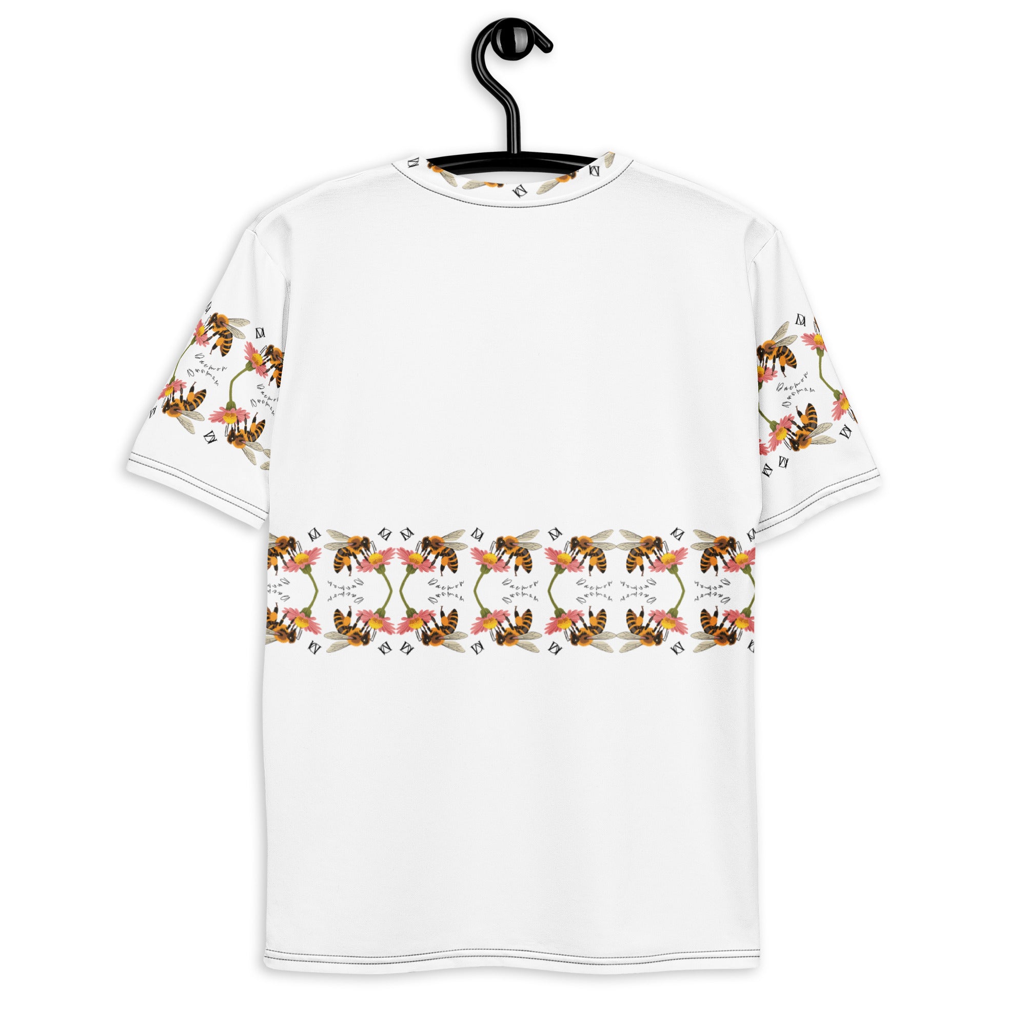 Daemon Luxury Honeybee Shores Premio il Man men's white crew neck T-shirt with all-over print design.