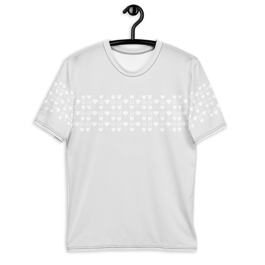 White men's crew neck t-shirt featuring all-over printed frosted diamond design by Daemon Luxury.