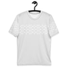 White men's crew neck t-shirt featuring all-over printed frosted diamond design by Daemon Luxury.