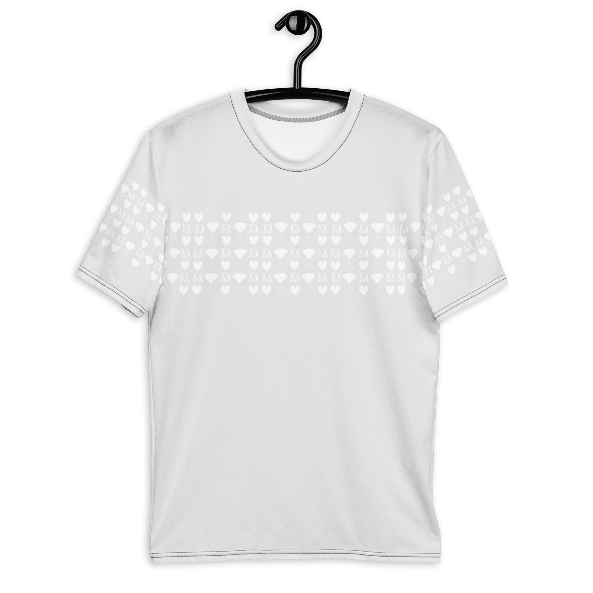 White men's crew neck t-shirt featuring all-over printed frosted diamond design by Daemon Luxury.