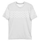 White men's crew neck T-shirt featuring all-over frosted diamond print by Daemon Luxury, front view.