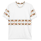 White men's crew neck t-shirt by Daemon Luxury with all-over honeybee shores Premio il Man print front view