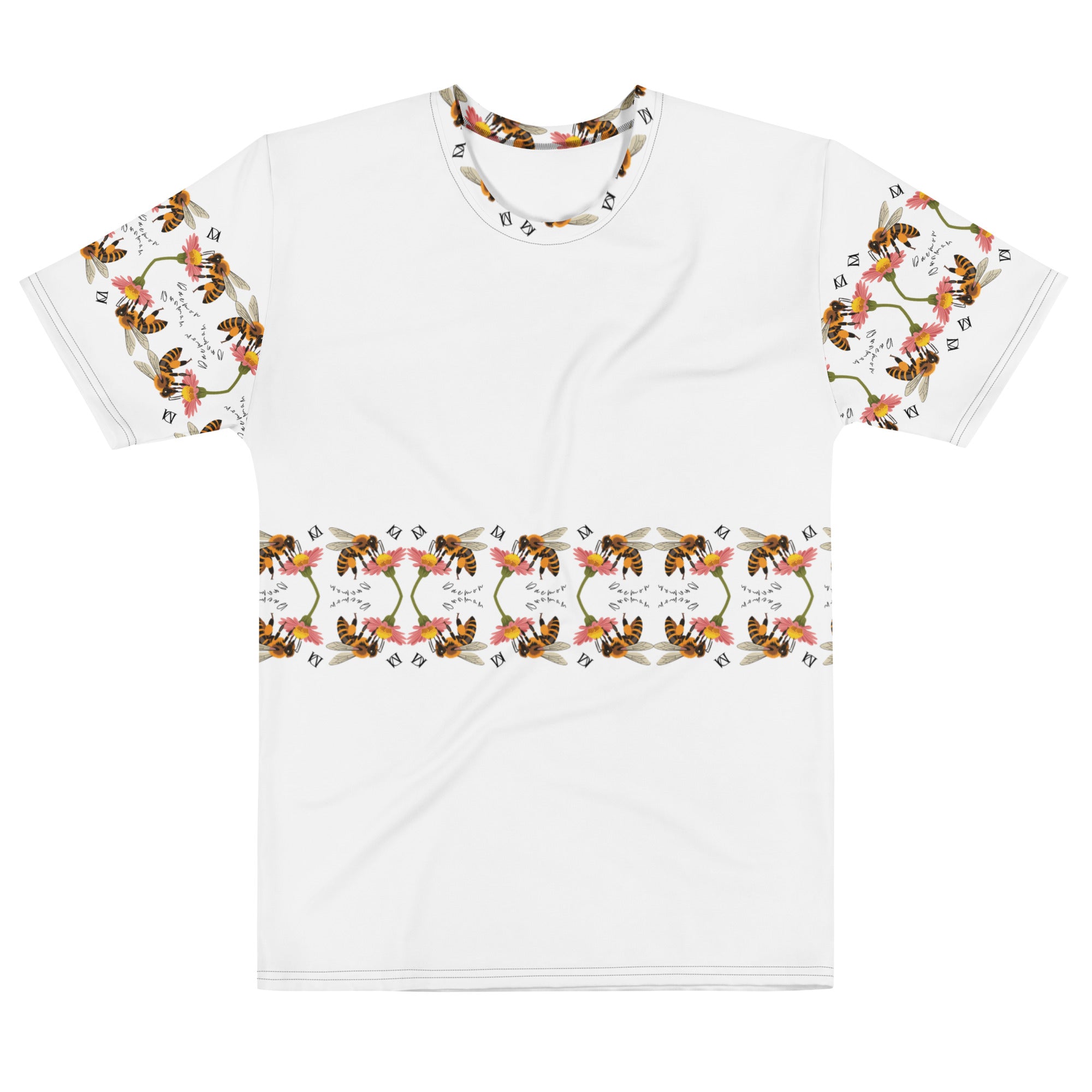 Daemon Luxury Honeybee Shores Premio il Man men's white crew neck T-shirt with all-over print design.
