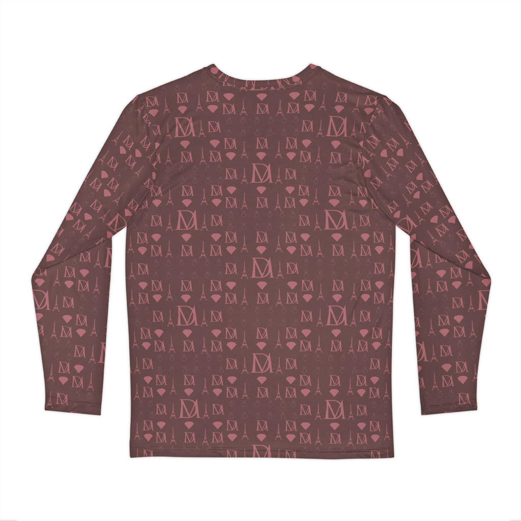 Men's long sleeve shirt by Daemon Luxury with all-over Dim Horizon Premio il Man print, shown from the back.