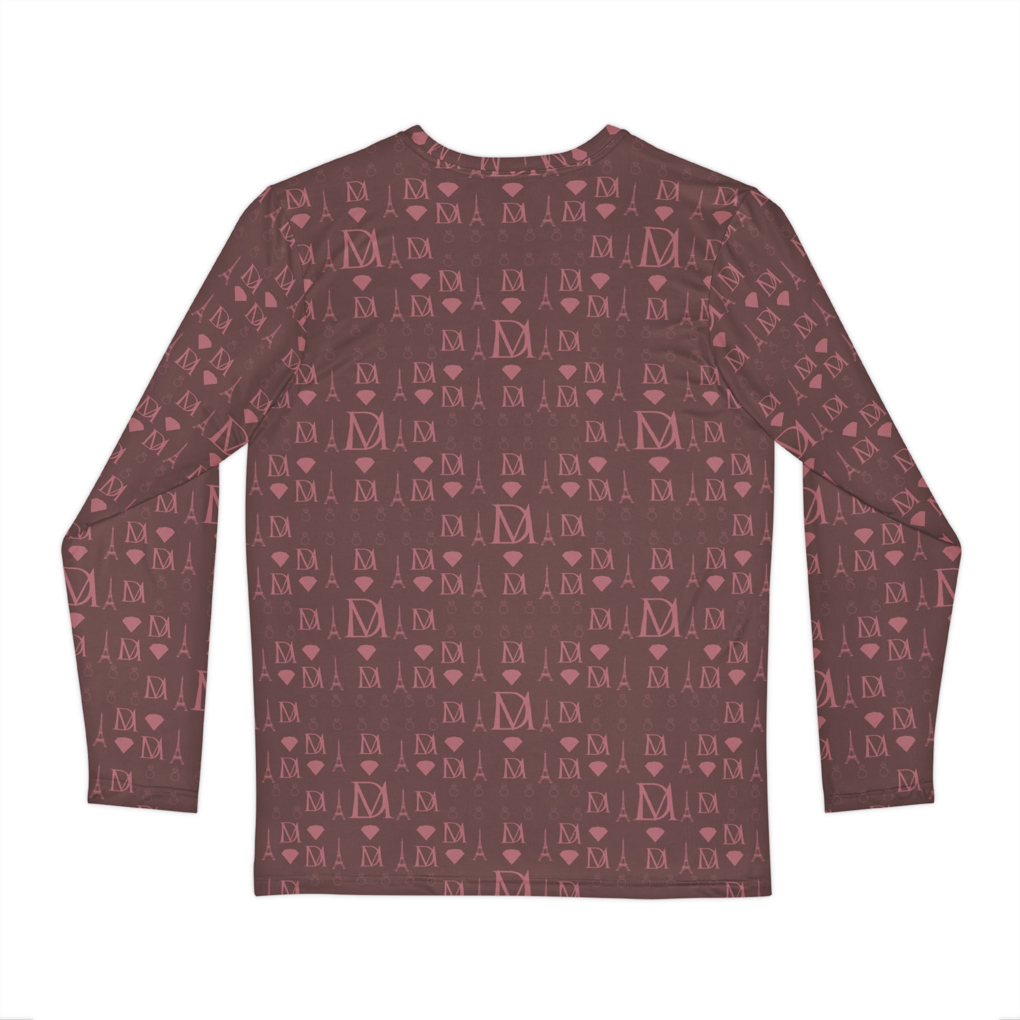Men's long sleeve shirt by Daemon Luxury with all-over Dim Horizon Premio il Man print, shown from the back.
