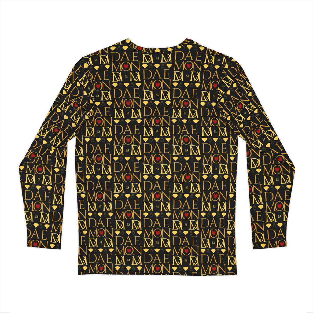 Daemon Luxury Sun Glow California men's long sleeve shirt with all-over sunset print, featuring vibrant sun and landscape design.