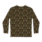Daemon Luxury Sun Glow California men's long sleeve shirt with all-over sunset print, featuring vibrant sun and landscape design.