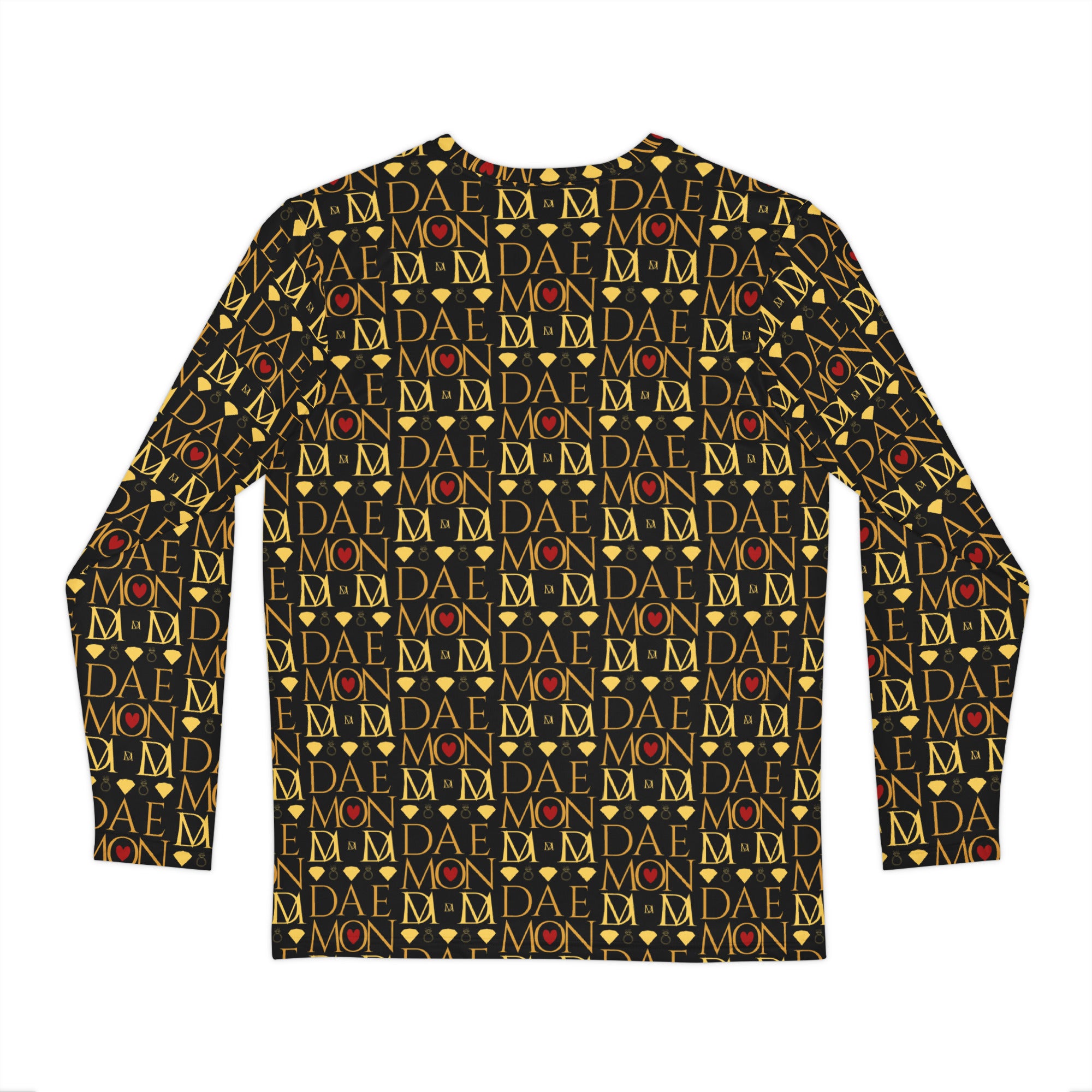 Daemon Luxury Sun Glow California men's long sleeve shirt with all-over sunset print, featuring vibrant sun and landscape design.