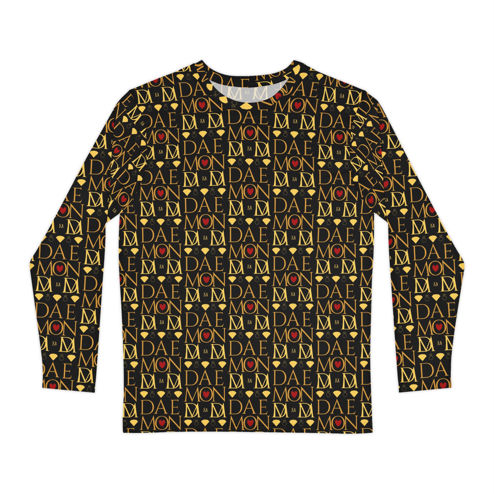 Daemon Luxury Sun Glow California men's long sleeve shirt with vibrant all-over print, front view showcasing bold design.