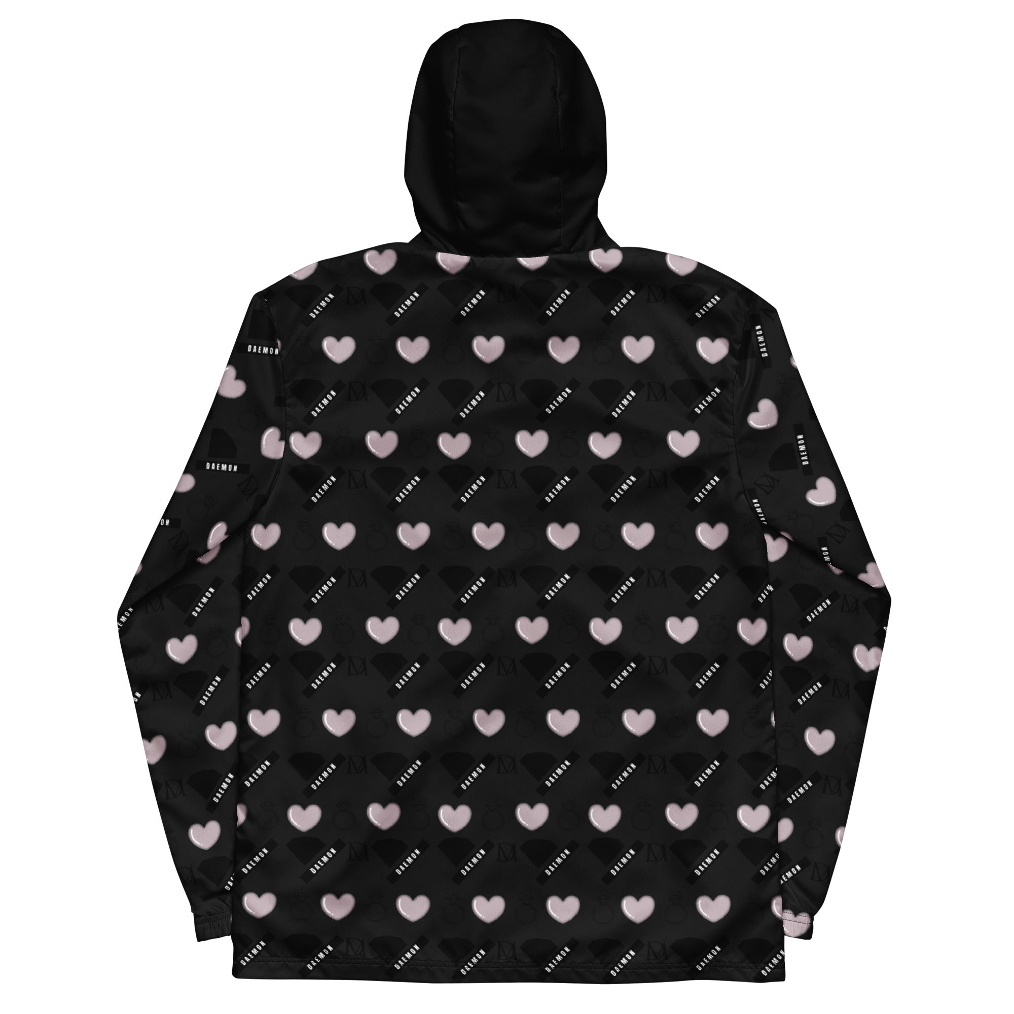 Daemon Gloomy Runners Intel men's windbreaker with all-over black print, lightweight and stylish for casual wear.