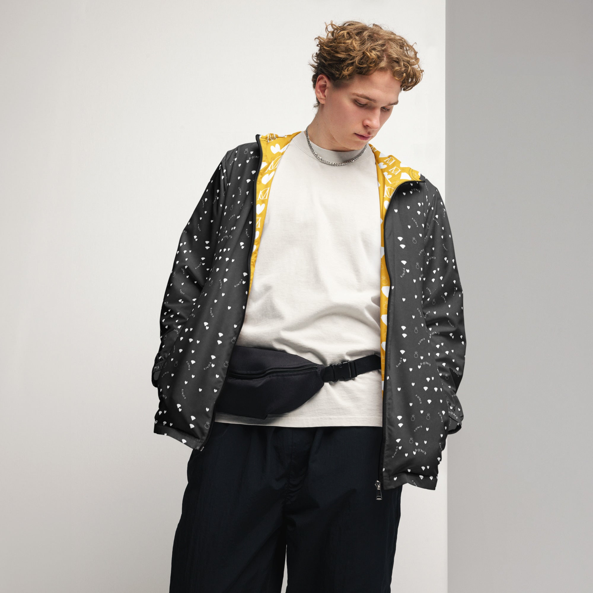 Daemon Luxury Florette Rebirth Stealth Era men's black windbreaker with all-over floral print front view